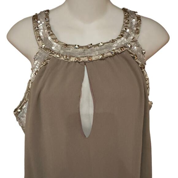 Boston Proper Taupe And Sequin Neck Tunic Tie Waist Top Womens Medium - Picture 4 of 8
